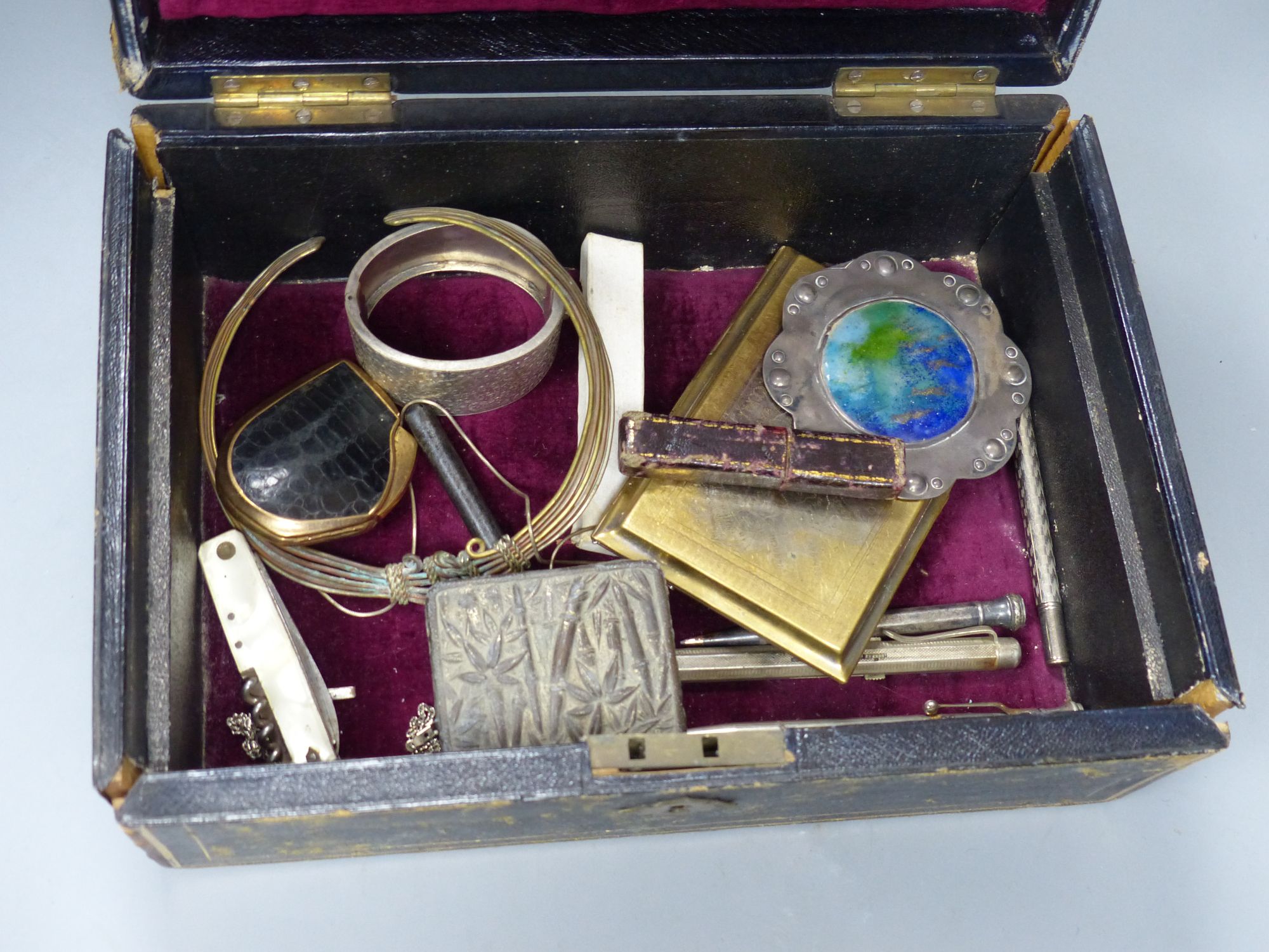 A box of costume jewellery, etc